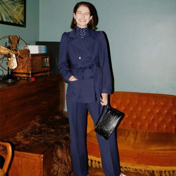 & Other Stories NWT Navy Twill Belted Trench Coat - Picture 6 of 10